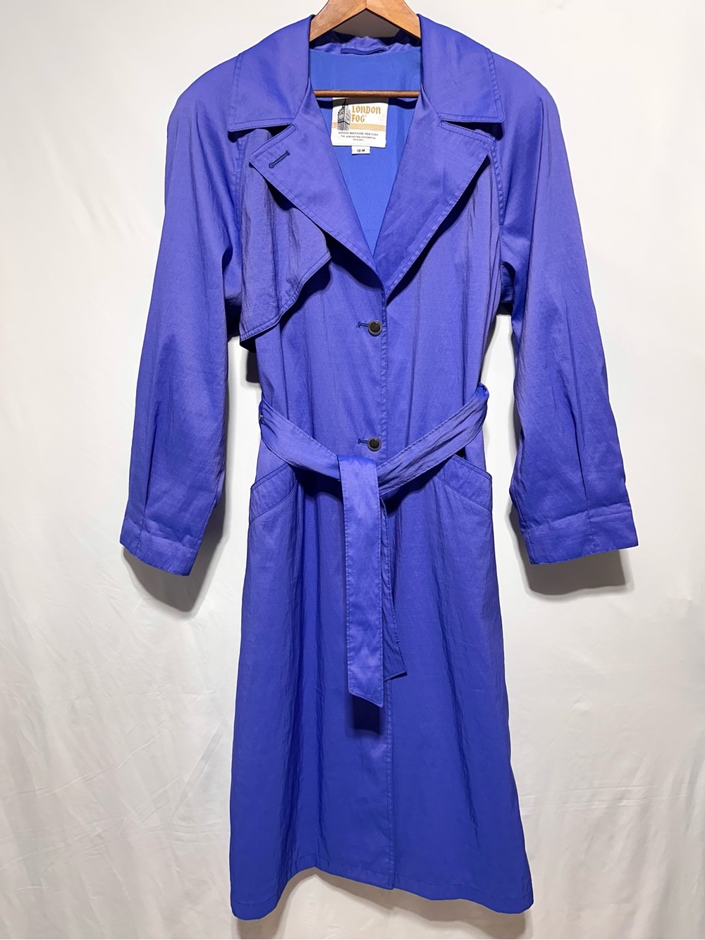 Vintage London Fog Blue Purple Iridescent Belted Trench Coat Long Duster US 10